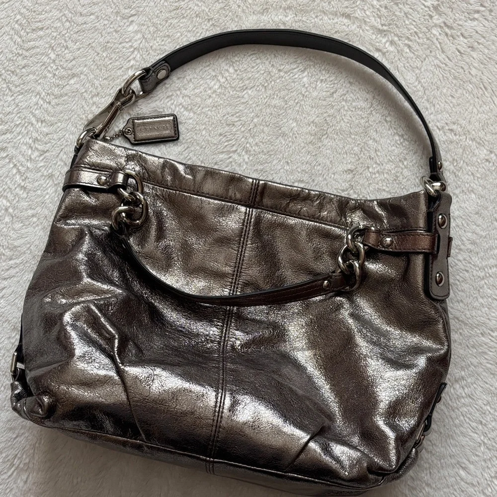 Coach Metallic Silver ShoulderBag - Picture 1 of 15